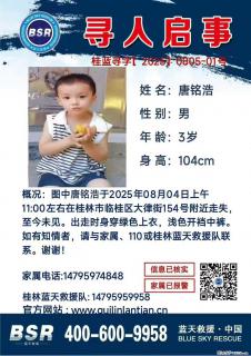 【寻人启事】图中唐铭浩于2025年08月04日上午11:00左右在桂林市临桂区大律街154号附近走失 - 铜陵28生活网 tongling.28life.net
